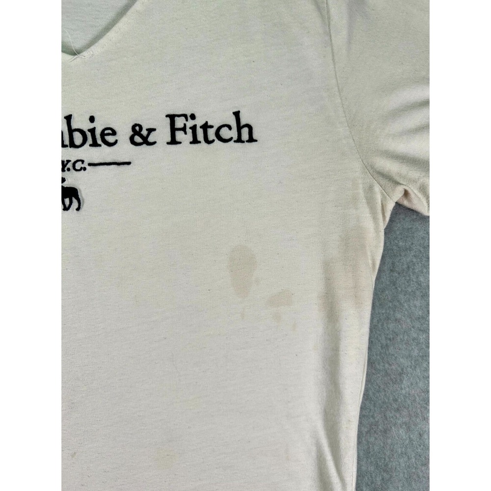 Stain* Abercrombie & Fitch T Shirt Womens M Beige Graphic Print V Neck - Picture 6 of 9